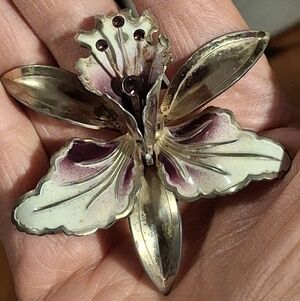 Vintage Enamel And Rhinestone Iris Brooch